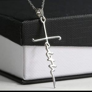 Faith Cross Silver Necklace Steel Christian Religious Pendant Prayer Church